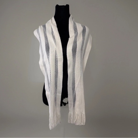 Echo Womens Scarf Ivory Knit Long Classic Boho Fringe Church Fall Winter Party - Picture 3 of 5